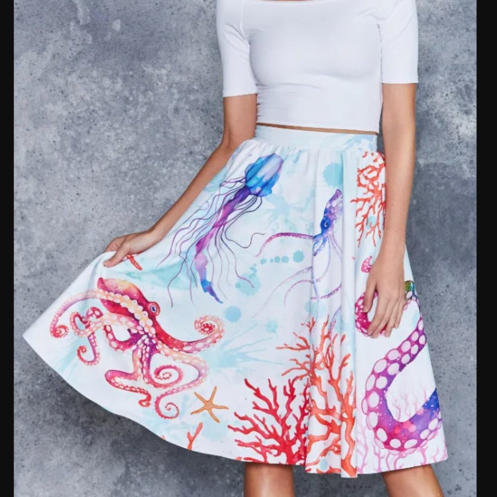 Blackmilk Octopus's Garden White Pocket Midi Skirt